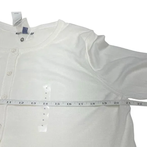 GAP Snowflake Milk White 3/4 Sleeve Crewneck Cardigan Sweater - Picture 5 of 7